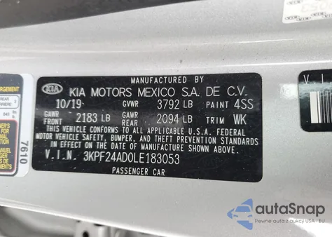 2020 Kia Forte Fe из США, поврежденный, VIN 3KPF24AD0LE183053